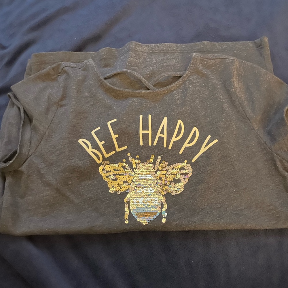 Bee happy gray graphic T